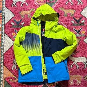 Kids Colorblock Ski Jacket in Neon Lime, Navy & Blue
